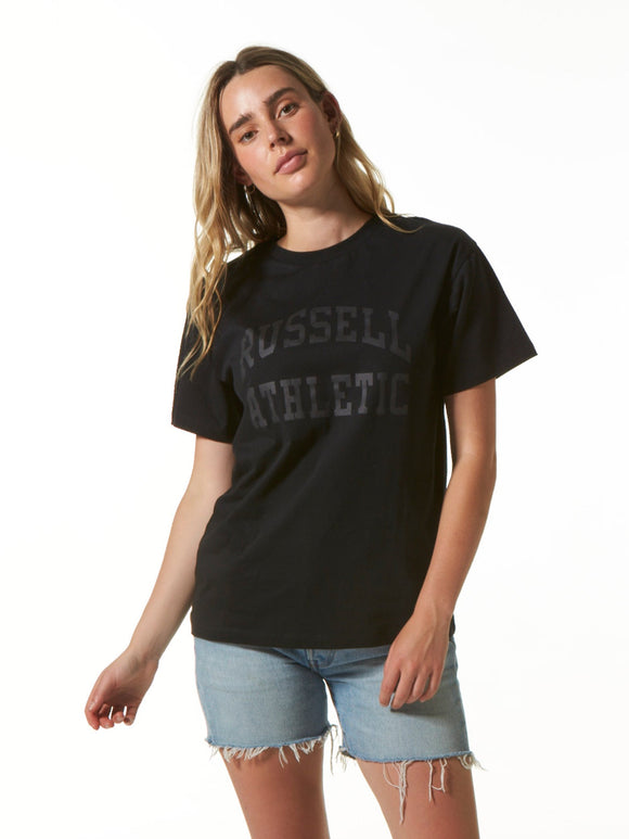 Russell Athletic Womens Arch Logo Boyfirend Tee - Black