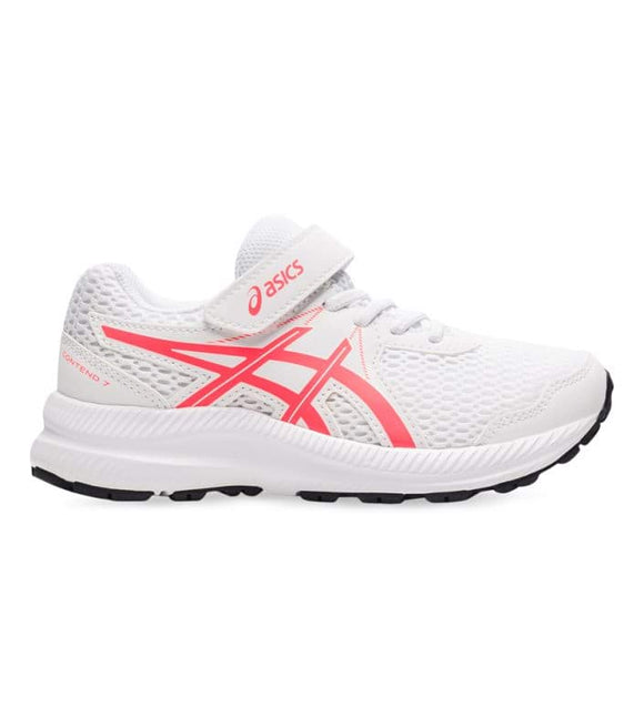 Asics Kids Contend 7 Ps Running Shoe - White/Blazing Coral