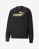 Puma Womens Essential Fleece Metallic Logo Crew  - Black/Gold