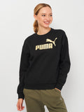 Puma Womens Essential Fleece Metallic Logo Crew  - Black/Gold