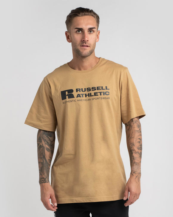 Russell Athletic Mens Bar Logo Crew  Tee  - Harvest