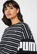 Puma Womens Rebel Striped Tee  - Black / White / Black