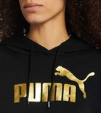 Puma Womens Essential Metallic  Cropped Hoodie  - Black/Gold