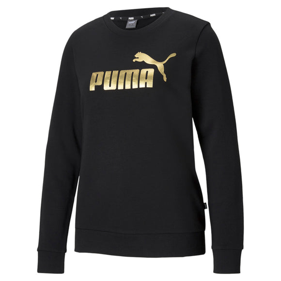 Puma Womens French Terry Ess Metallic Logo Crew  - Black/Gold