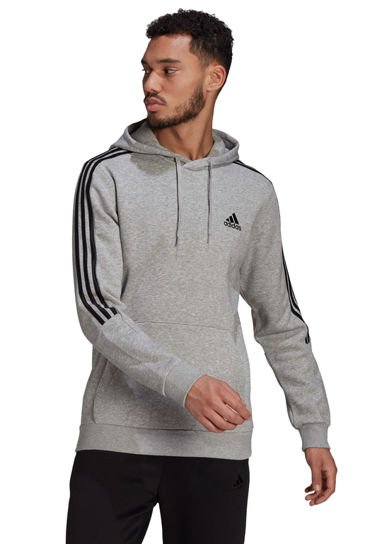 Adidas Mens Fleece Cut 3-Stripes Hoodie - Medium Grey Heather/Black