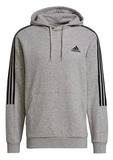 Adidas Mens Fleece Cut 3-Stripes Hoodie - Medium Grey Heather/Black