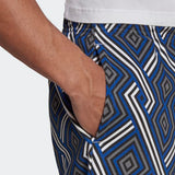 Adidas Mens Allover Print Shorts - White / Grey Four / Black / Royal Blue