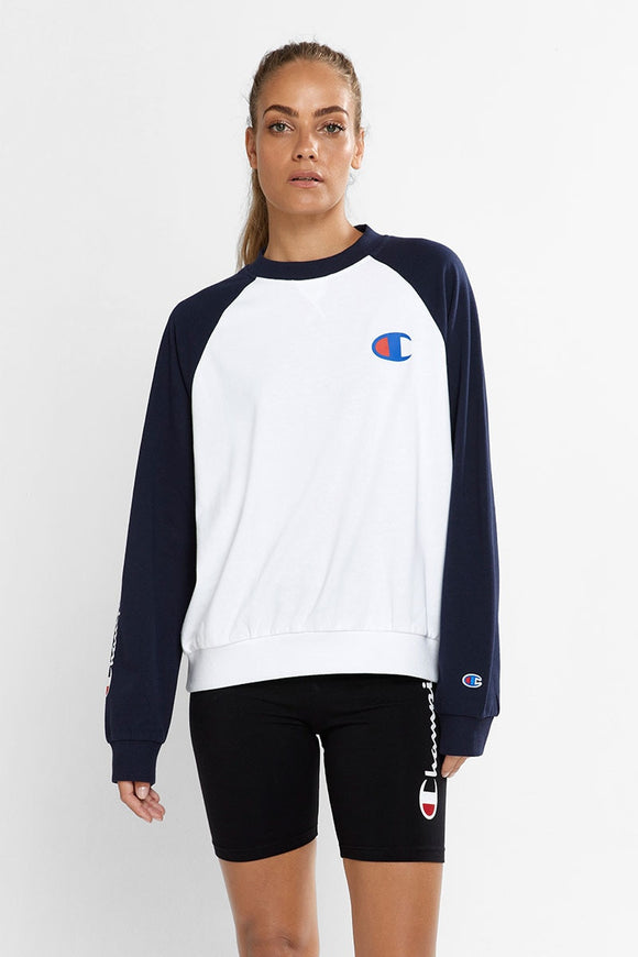 Champion  Womens Lightweight Terry Colour Block Crew - Navy/White