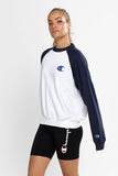 Champion  Womens Lightweight Terry Colour Block Crew - Navy/White