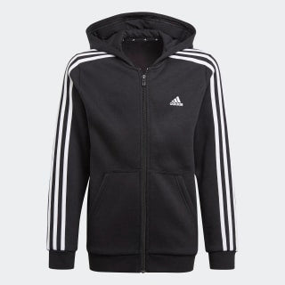 Adidas Boys 3-Stripe Zip-Up Hoodie  - Black/White