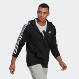 Adidas Mens 3-Stripes Full-Zip Hoodie - Black