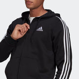 Adidas Mens 3-Stripes Full-Zip Hoodie - Black