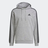 Adidas Mens Essentials Fleece 3-Stripes Hoodie - Grey/Black