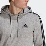 Adidas Mens Essentials Fleece 3-Stripes Hoodie - Grey/Black