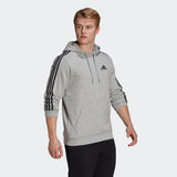 Adidas Mens Essentials Fleece 3-Stripes Hoodie - Grey/Black