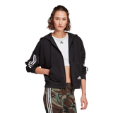 Adidas Womens Cut 3-Stripes Full-Zip Hoodie - Black