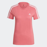 Adidas Womens Loungewear Slim 3-Stripes Tee - Hazy Rose/ White