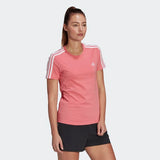 Adidas Womens Loungewear Slim 3-Stripes Tee - Hazy Rose/ White