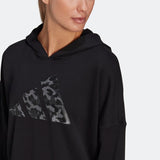 Adidas Womens Leopard-Print Oversize Hoodie - Black