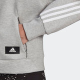 Adidas Womens Wrapped 3-Stripes Full-Zip Hoodie - Medium Grey Heather/White