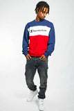 Champion Mens Euro Rochester Crew Neck Jumper - Navy/White/Red