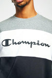 Champion Mens Euro Rochester Crew Neck Jumper - Grey/Black/White