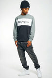 Champion Mens Euro Rochester Crew Neck Jumper - Grey/Black/White