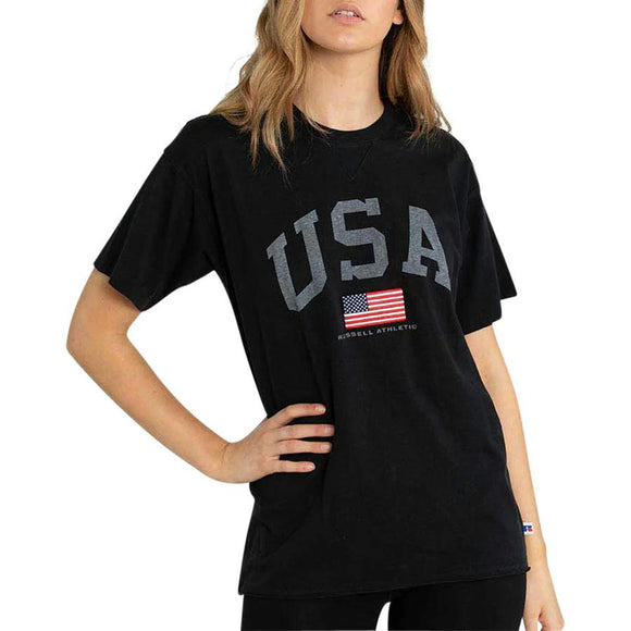 Russell Athletic Womens Usa Boyfriend T-Shirt - Black