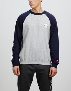 Champion Mens Lightweight Terry Colour Block Crew - Oxford Heather/ Navy