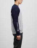 Champion Mens Lightweight Terry Colour Block Crew - Oxford Heather/ Navy