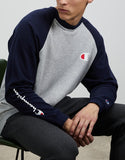 Champion Mens Lightweight Terry Colour Block Crew - Oxford Heather/ Navy