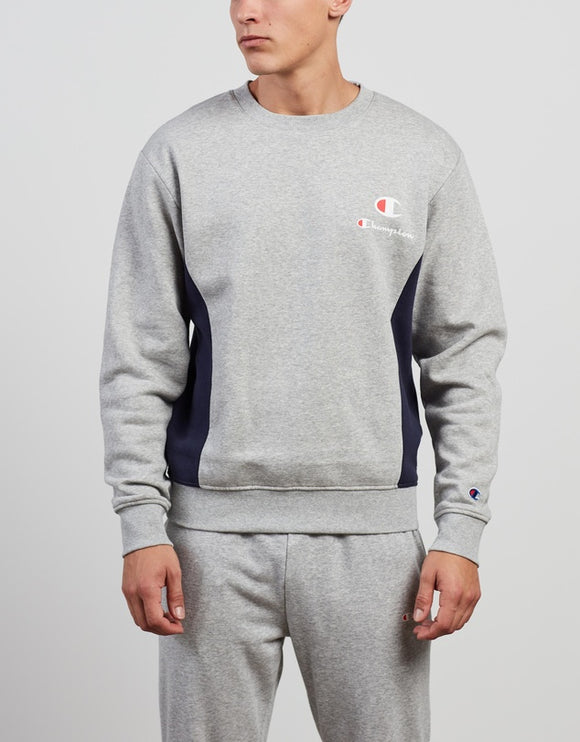 Champion Mens Sps Panel Crew Jumper - Oxford Heather/ Navy