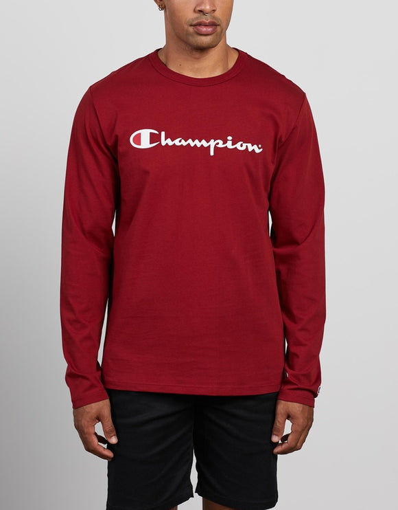 Champion Mens  Script Long Sleeve Tee - Dusty Clay